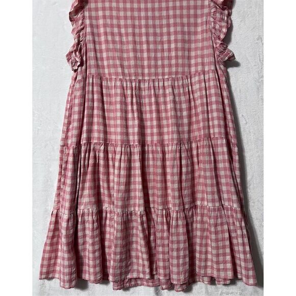 Altar’d State Pink Gingham Tiered Mini Dress Size M Short Sleeve Summer Casual - Picture 3 of 10